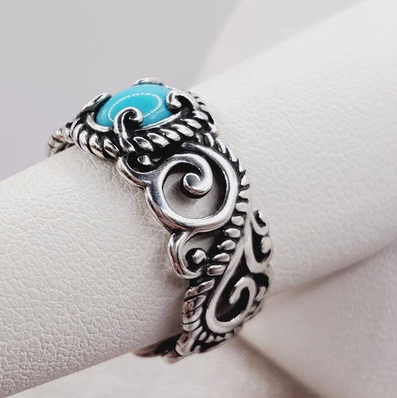Genuine Blue Sleeping Beauty Turquoise 925 Sterling Silver Eternity Swirl Ring - Picture 2 of 6